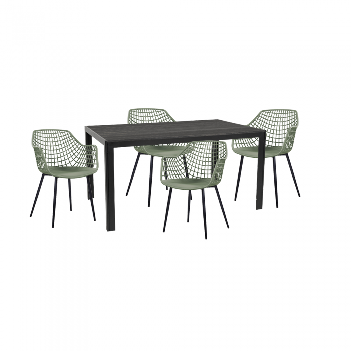 Set mobila de exterior/gradina RAKI KUTANA, masa dreptunghiulara neagra 156x78xh74cm cu 4 scaune TOYAMA 56х57хh84cm culoare verde/negru, plastic/metal