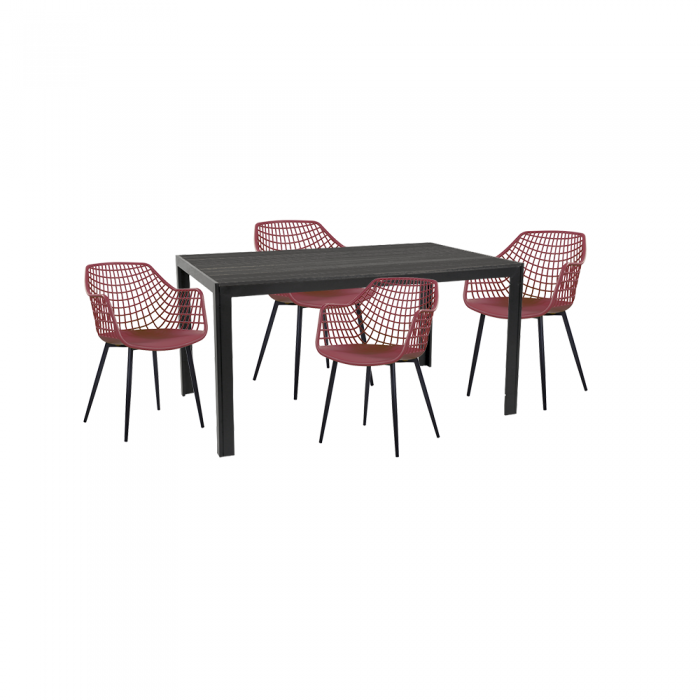 Set mobila de exterior/gradina RAKI KUTANA, masa dreptunghiulara neagra 156x78xh74cm cu 4 scaune TOYAMA 56х57хh84cm culoare mov/negru, plastic/metal