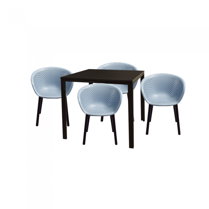Set mobila pentru gradina/terasa RAKI MACIAH, masa patrata maro 78x78xh74cm si 4 scaune HAVANA 61x64xh74cm albastru
