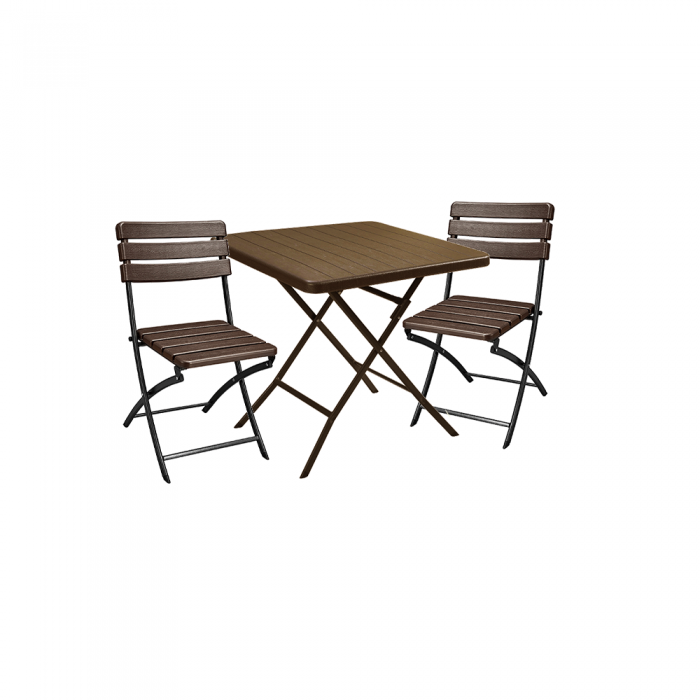 Set balcon RAKI CANGUSU, masa patrata pliabila 78x78xh74cm si 2 scaune pliabile 46x55xh81cm, maro, plastic/metal