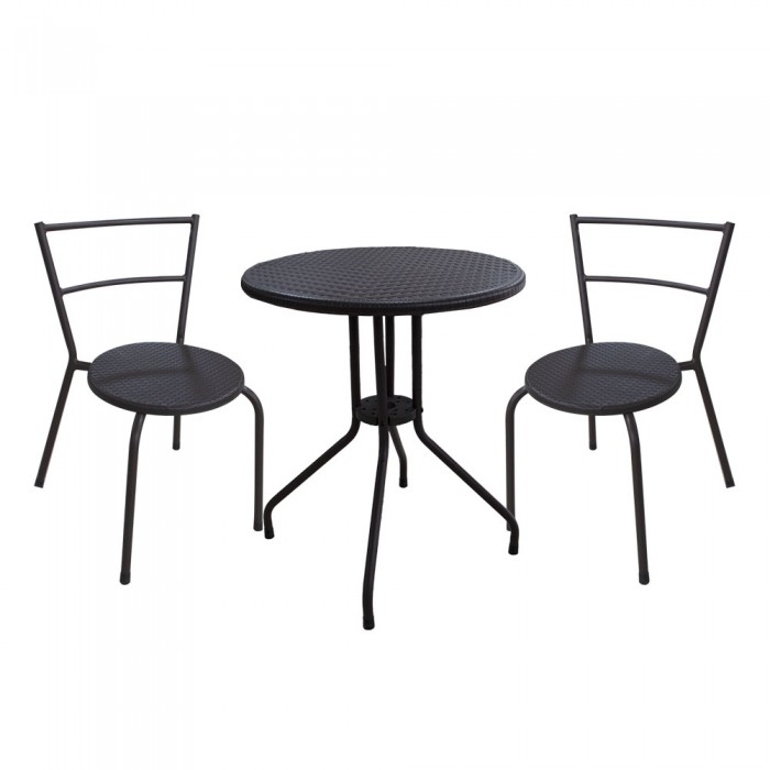 Set mobila pentru balcon RAKI masa D60xh74cm si 2 scaune 53x49,5xh76cm, polyratan maro