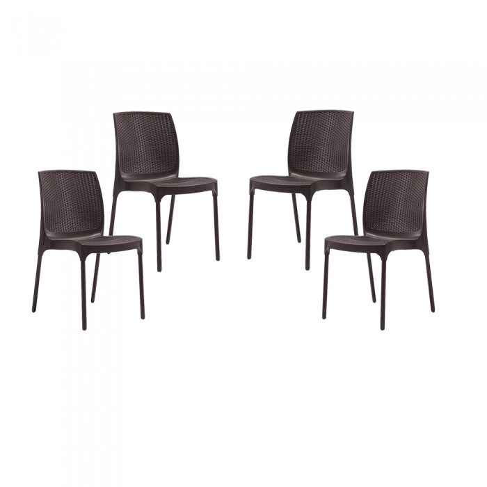 Set 4 scaune RAKI SUNNY RATAN culoare cafea D56xH84xW45xSH45cm polipropilena/fibra sticla