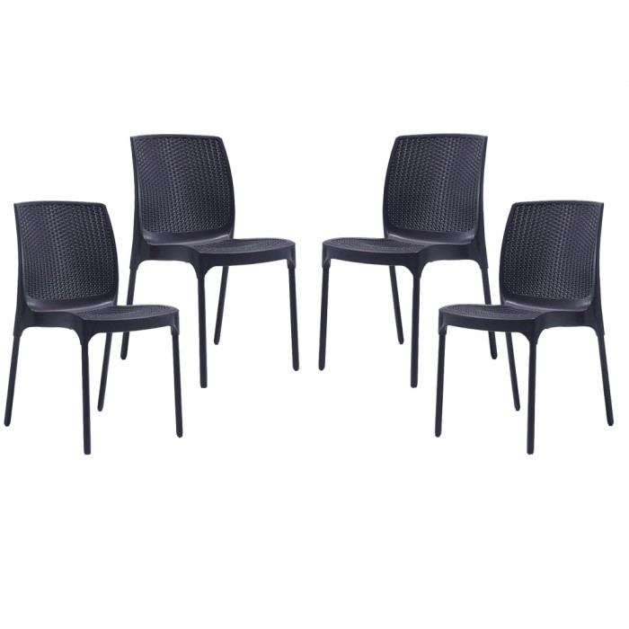 Set 4 scaune gradina RAKI SUNNY RATAN culoare antracit D56xH84xW45xSH45cm polipropilena/fibra sticla