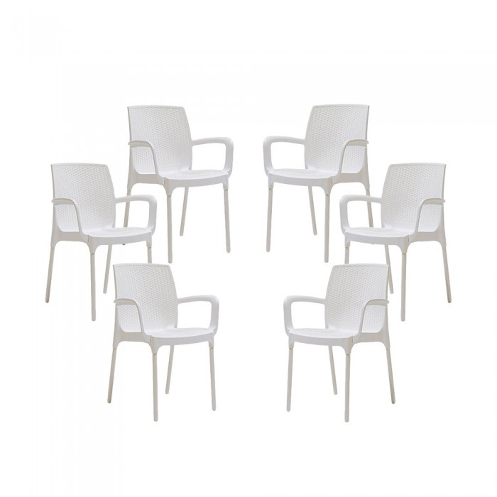 Set 6 scaune RAKI SUNSET RATTAN culoare alba D57xH84xW57xSH45cm polipropilena/fibra sticla