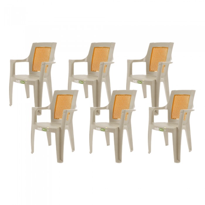 Set 6 scaune cu cotiere RAKI ELEGANCE MATTED 62x57xh88cm din polipropilena, cappuccino
