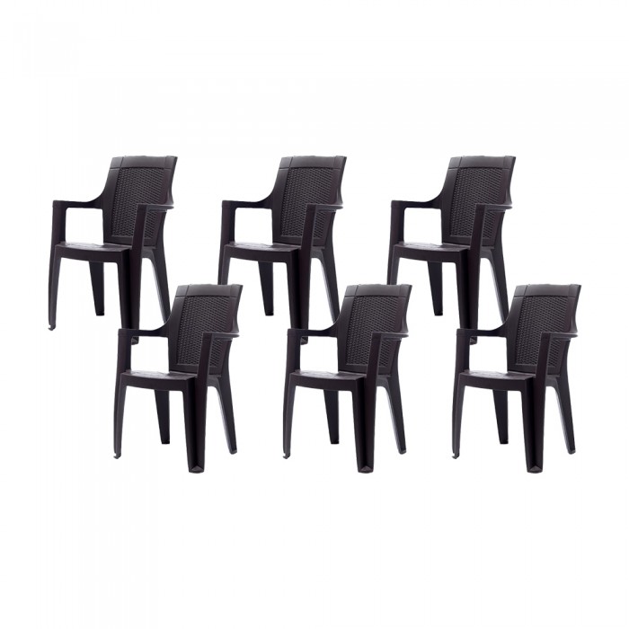Set 6 scaune cu cotiere RAKI ELEGANCE RATTAN 62x57xh88cm din polipropilena, maro