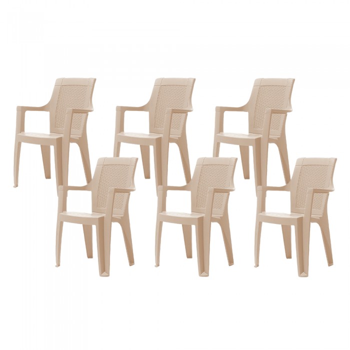Set 6 scaune cu cotiere RAKI ELEGANCE RATTAN 62x57xh88cm din polipropilena, cappuccino