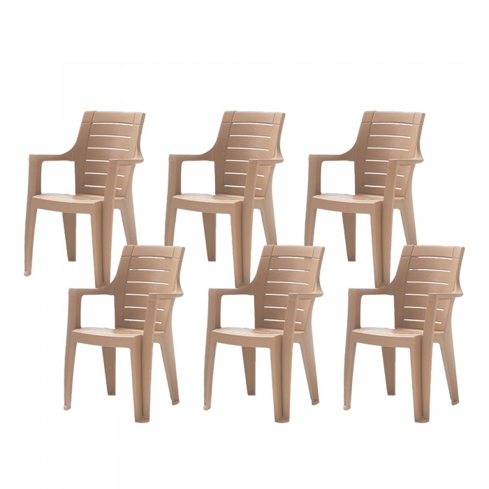 Set 6 scaune cu cotiere RAKI ELEGANCE WOOD 62x57xh88cm din polipropilena, cappuccino