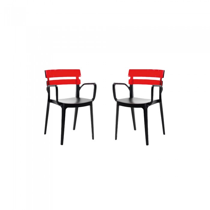 Set 2 scaune restaurant RAKI BELEM BISTRO 54,5x51xh81,6cm, polipropilena cu fibra de sticla, negru cu spatar rosu