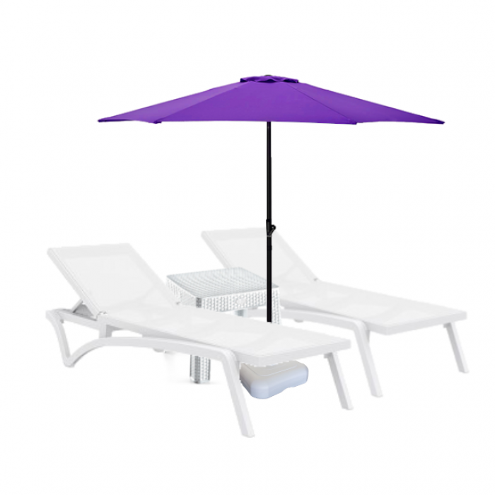 Set 2 sezlonguri CULINARO PACIFIC culoare alba + masa alba + umbrela 250cm mov cu suport