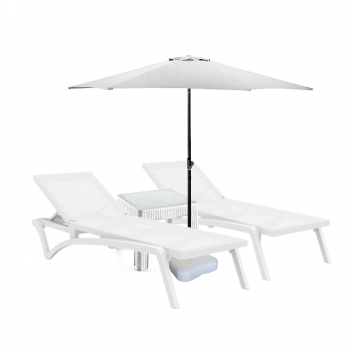 Set 2 sezlonguri CULINARO PACIFIC culoare alba + masa alba + umbrela 250cm alba cu suport
