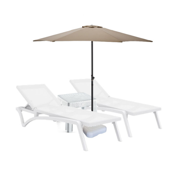 Set 2 sezlonguri CULINARO PACIFIC culoare alba + masa alba + umbrela 270cm cu suport
