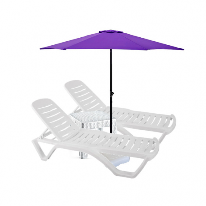 Set 2 sezlonguri CULINARO AQUA 200x72xH30,5cm culoare alba + masa 44x44xh41cm + umbrela 250cm mov