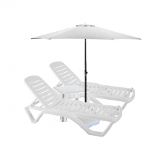 Set 2 sezlonguri CULINARO AQUA 200x72xH30,5cm culoare alba + masa 44x44xh41cm + umbrela 270cm alba