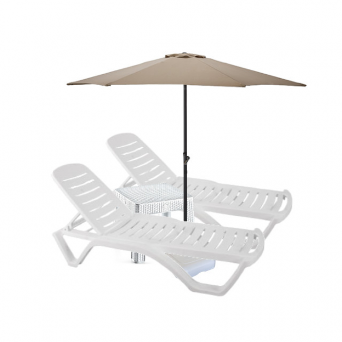 Set 2 sezlonguri CULINARO AQUA 200x72xH30,5cm culoare alba + masa 44x44xh41cm + umbrela 270cm bej