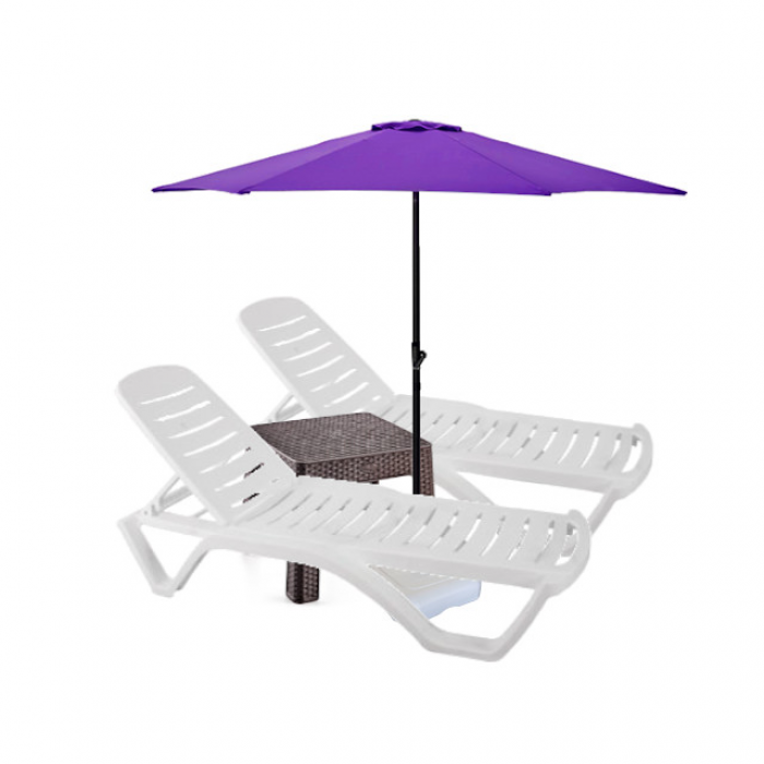 Set 2 sezlonguri CULINARO AQUA 200x72xH30,5cm culoare alba + masa maro 44x44xh41cm + umbrela 270cm mov