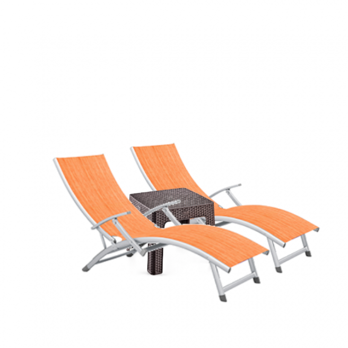 Set 2 sezlonguri cu brate CULINARO cadru aluminiu 170x52cm culoare orange + masa