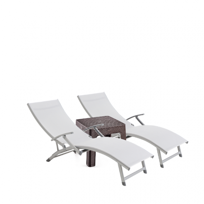 Set 2 sezlonguri cu brate CULINARO cadru aluminiu 170x52cm culoare bej + masa