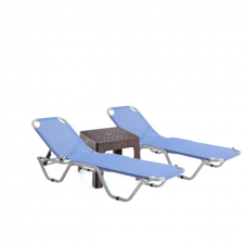 Set 2 sezlonguri CULINARO 5 pozitii, albastre 195x61x80cm + masa 44x44xh41cm