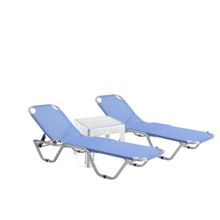 Set 2 sezlonguri CULINARO 5 pozitii, albastre 195x61x80cm + masa