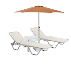 Set 2 sezlonguri CULINARO 5 pozitii bej 195x61x80cm + masa 44x44xh41cm + umbrela 250cm orange
