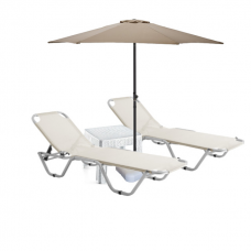 Set 2 sezlonguri CULINARO 5 pozitii bej 195x61x80cm + masa + umbrela 270cm bej