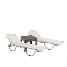 Set 2 sezlonguri CULINARO 5 pozitii bej 195x61x80cm + masa 44x44xh41cm