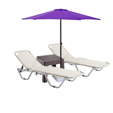Set 2 sezlonguri CULINARO 5 pozitii bej 195x61x80cm + masa cafea 44x44xh41cm + umbrela 250cm mov