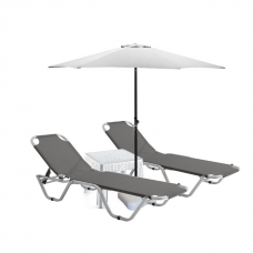Set 2 sezlonguri CULINARO 5 pozitii gri 195x61x80cm + masa 44x44xh41cm + umbrela 270cm alba