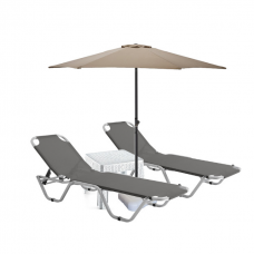 Set 2 sezlonguri CULINARO 5 pozitii gri 195x61x80cm + masa 44x44xh41cm + umbrela 270cm bej