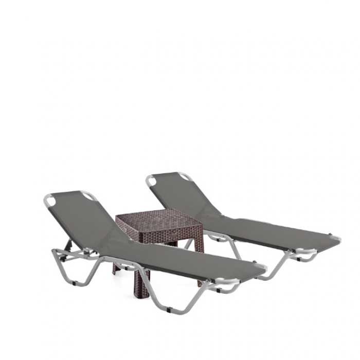 Set 2 sezlonguri CULINARO 5 pozitii gri 195x61x80cm + masa 44x44xh41cm