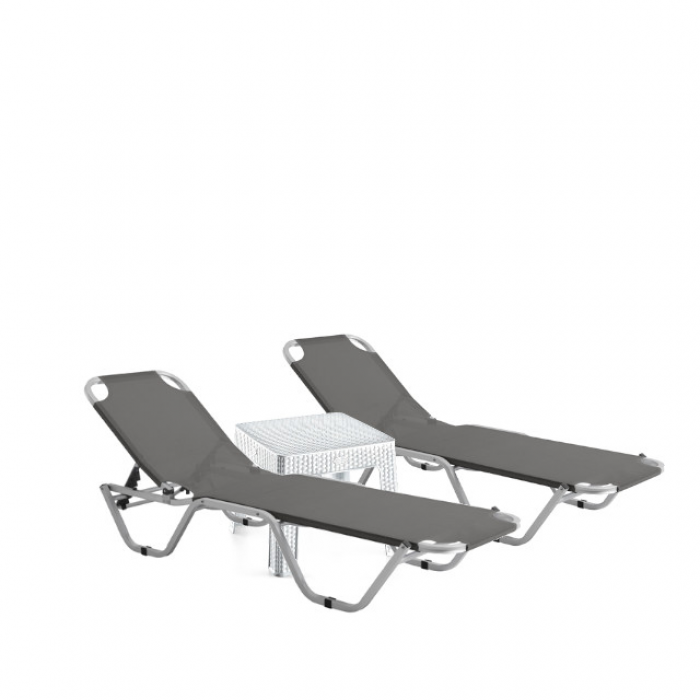 Set 2 sezlonguri CULINARO 5 pozitii gri 195x61x80cm + masa 44x44xh41cm