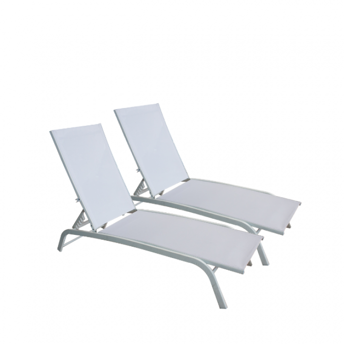 Set 2 sezlonguri cadru metalic CULINARO 5 pozitii textil alb 188x58x30cm