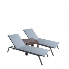 Set 2 sezlonguri CULINARO 4 pozitii cu roti deplasare 70x197,5xh34,5cm gri + masa 44x44xh41cm