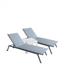 Set 2 sezlonguri CULINARO 4 pozitii cu roti deplasare 70x197,5xh34,5cm gri + masa 44x44xh41cm