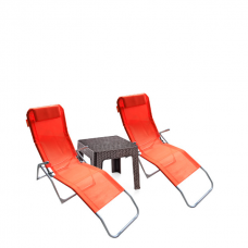 Set 2 sezlonguri pliante CULINARO orange 140x58x98cm + masa 44x44xh41cm