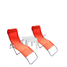 Set 2 sezlonguri pliante CULINARO orange 140x58x98cm + masa 44x44xh41cm