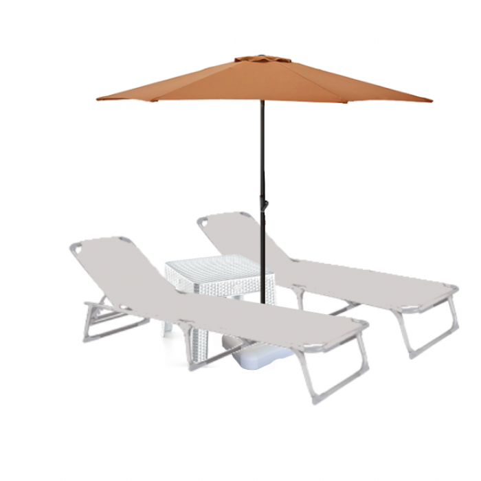 Set 2 sezlonguri plabil CULINARO 188x56cm cadru metalic cu profil ingust gri + masa alba + umbrela 250cm orange