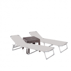 Set 2 sezlonguri plabile CULINARO 188x56cm cadru metalic cu profil ingust gri + masa 44x44xh41cm