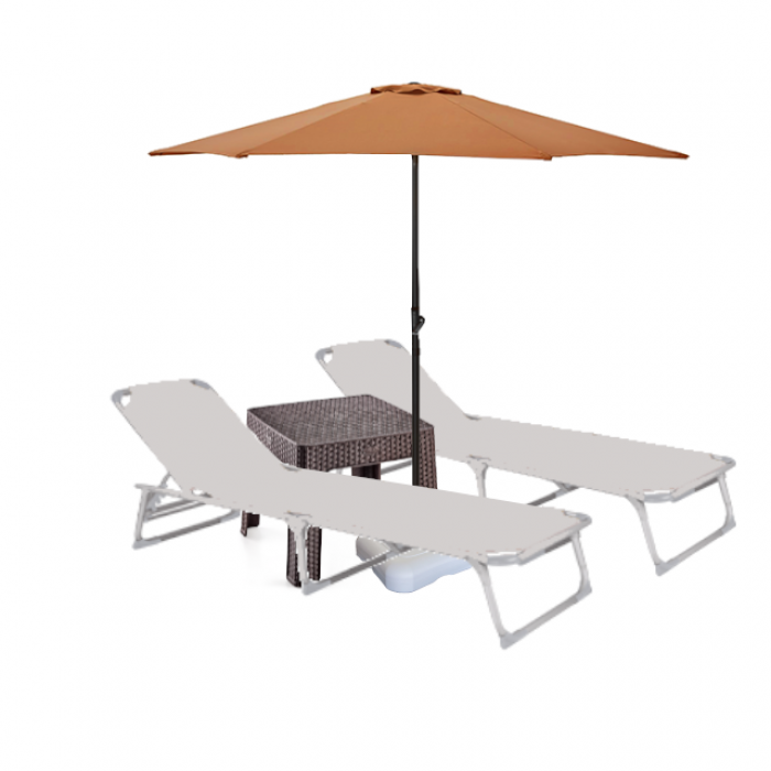 Set 2 sezlonguri plabil CULINARO 188x56cm cadru metalic cu profil ingust gri + masa cafea + umbrela 250cm orange