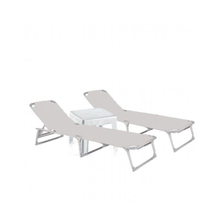 Set 2 sezlonguri plabile CULINARO 188x56cm cadru metalic cu profil ingust gri + masa 44x44xh41cm