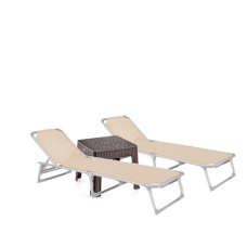 Set 2 sezlonguri plabile CULINARO 188x56cm cadru metalic cu profil ingust bej + masa 44x44xh41cm