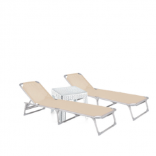 Set 2 sezlonguri plabile CULINARO 188x56cm cadru metalic cu profil ingust bej + masa 44x44xh41cm