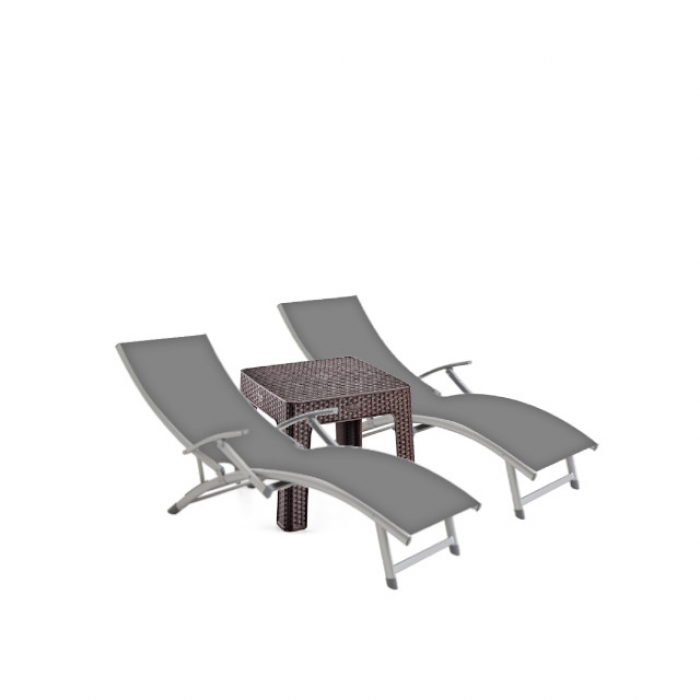 Set 2 sezlonguri cu brate CULINARO cadru aluminiu 170x52cm culoare gri + masa 44x44xh41cm