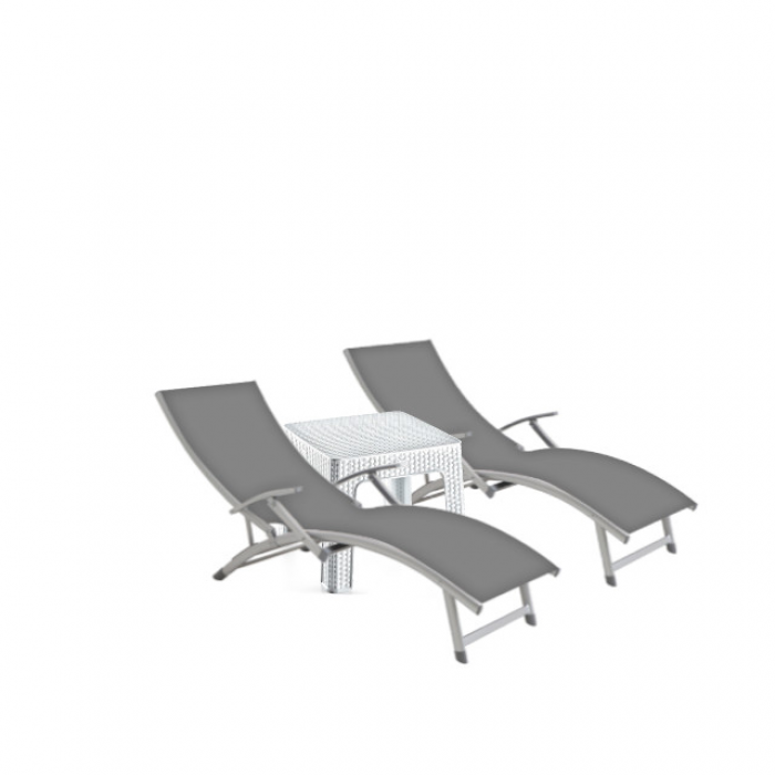 Set 2 sezlonguri cu brate CULINARO cadru aluminiu 170x52cm culoare gri + masa 44x44xh41cm