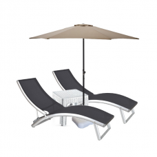 Set 2 sezlonguri 4 pozitii CULINARO cadru aluminiu 180x52cm + masa 44x44xh41cm + umbrela 270cm bej