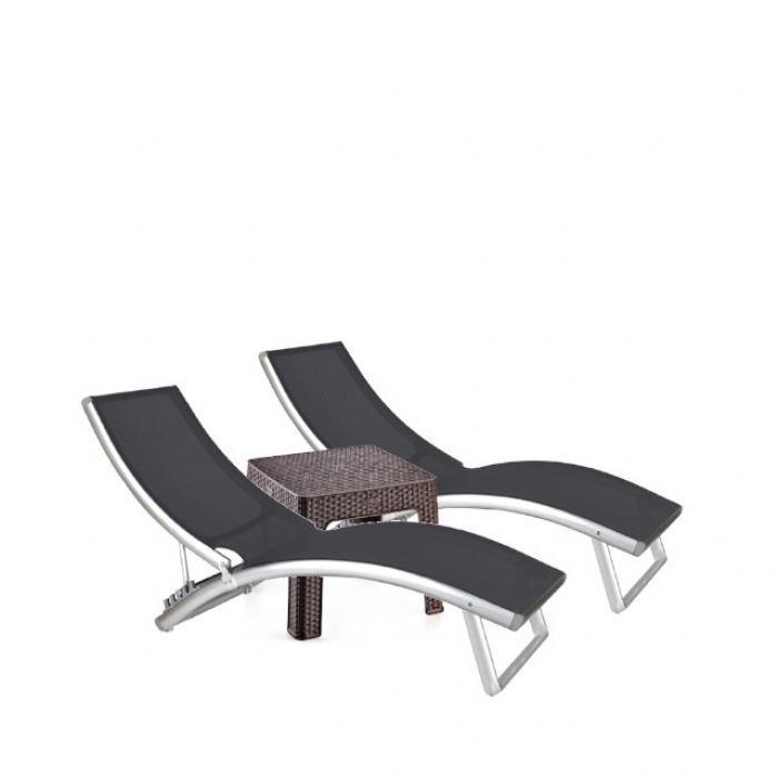 Set 2 sezlonguri 4 pozitii CULINARO cadru aluminiu 180x52cm + masa 44x44xh41cm
