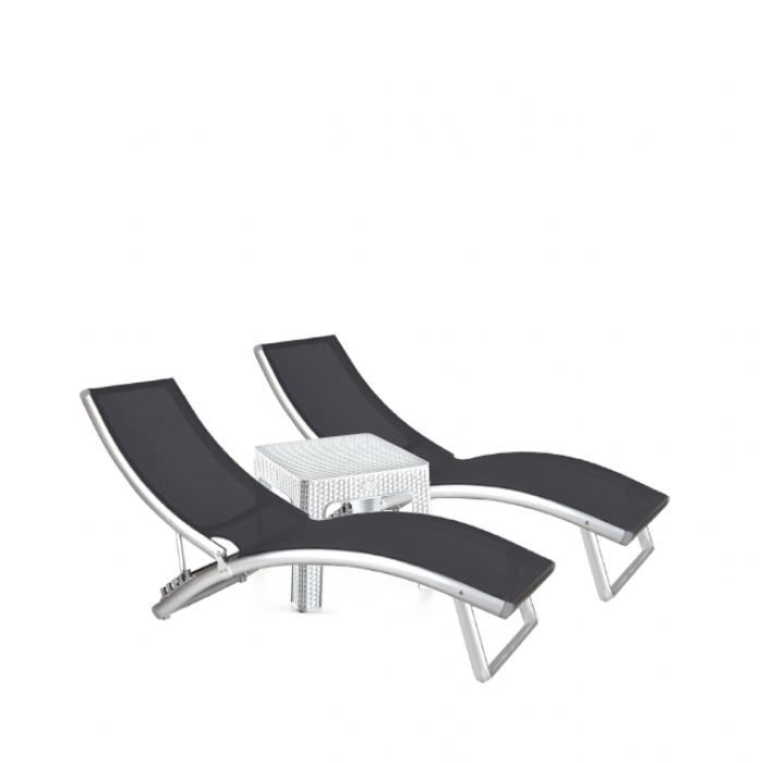Set 2 sezlonguri 4 pozitii CULINARO cadru aluminiu 180x52cm + masa 44x44xh41cm