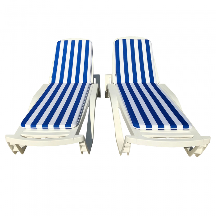 Set 2 sezlonguri CULINARO AQUA 200x72xH30,5cm culoare alba + 2 saltele alb/albastru 170x50cm