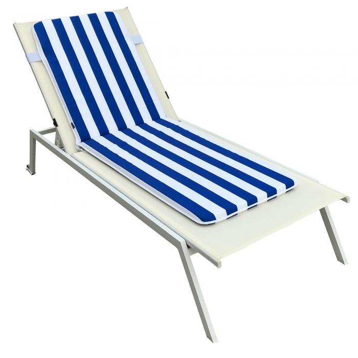 Sezlong CULINARO 4 pozitii cu roti deplasare 70x197,5xh34,5cm bej + saltea 175x50x4cm alb/albastra